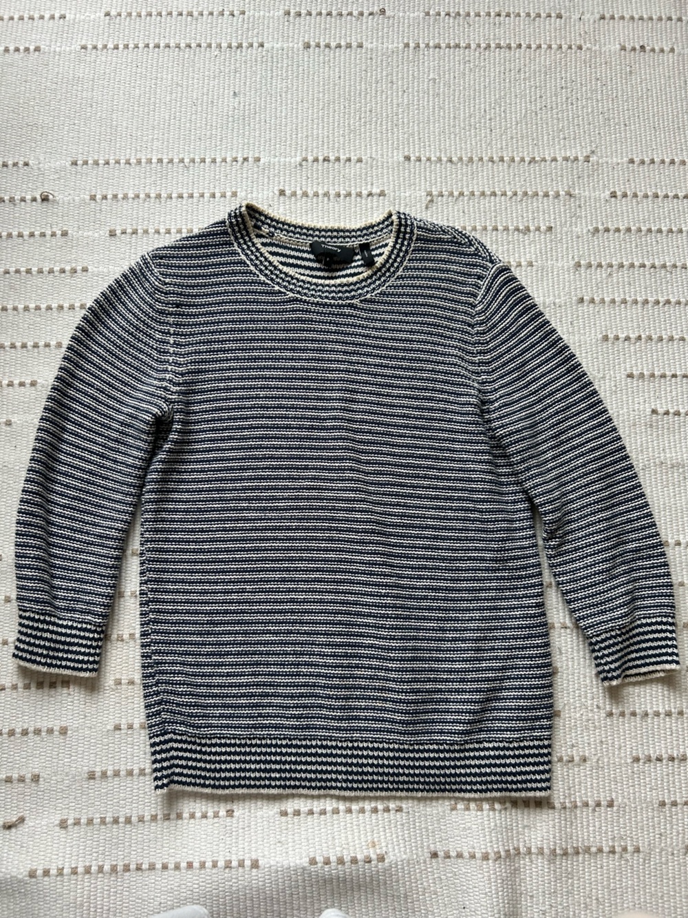 Theory Striped Navy and White Crewneck Sweater